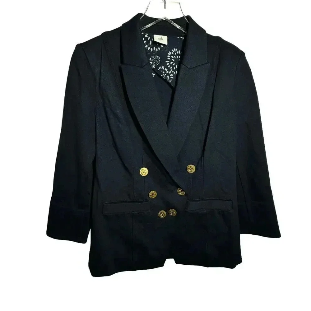 CAbi Navy Preppy Blazer Women’s Size 6 Yacht Club Nautical Gold Buttons
